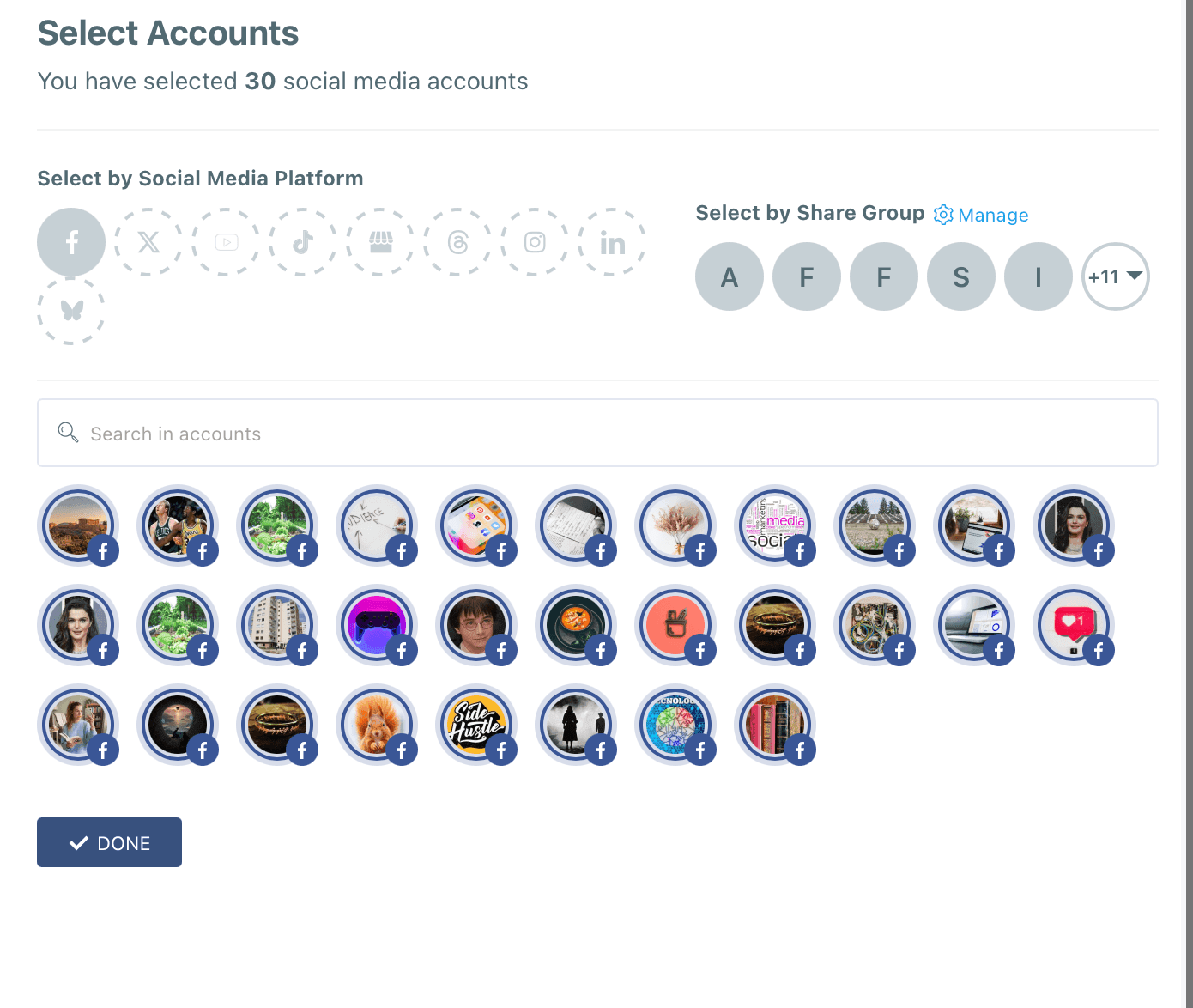 30 Facebook pages