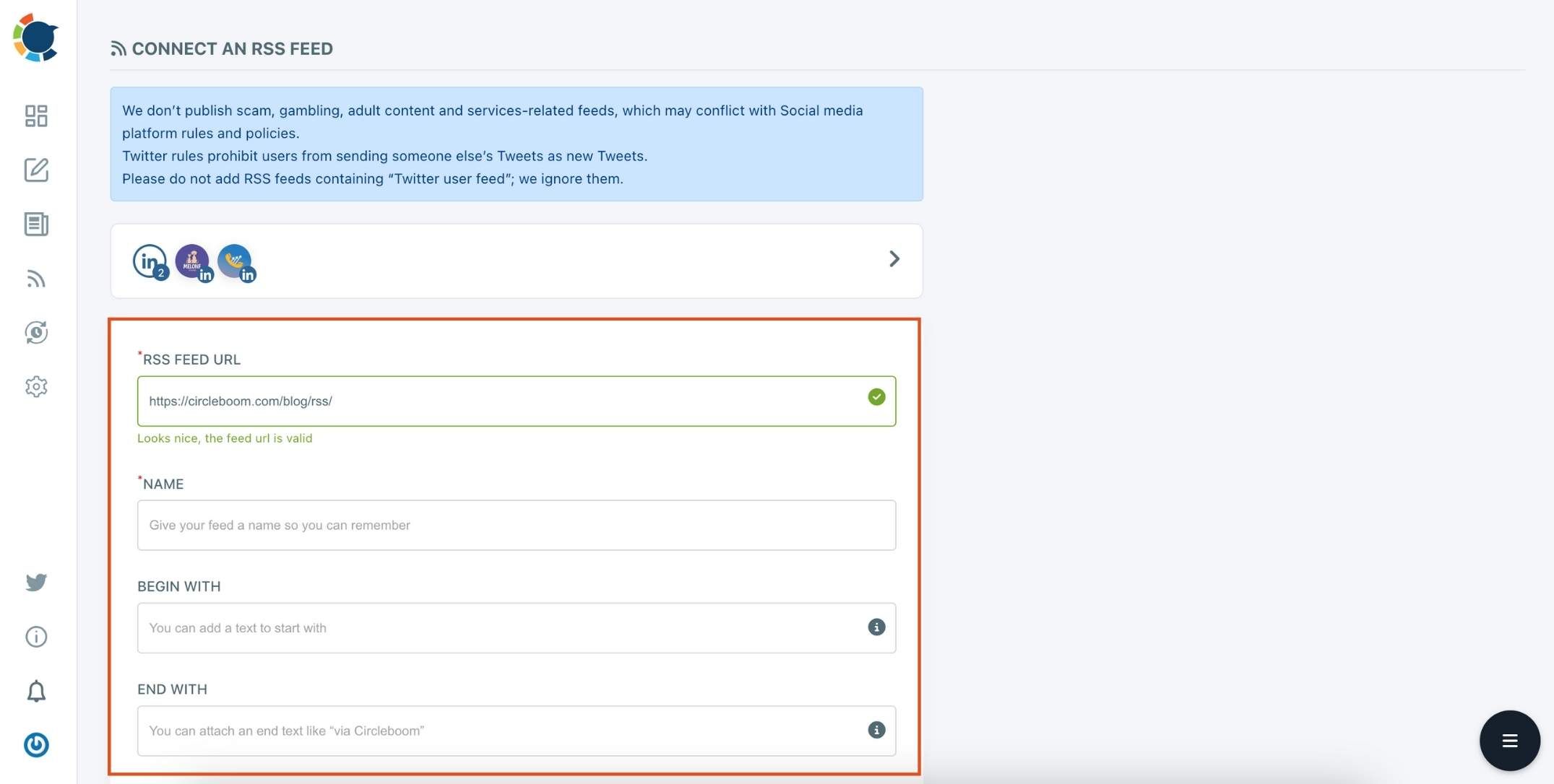 RSS to LinkedIn is just possible with Circleboom! 