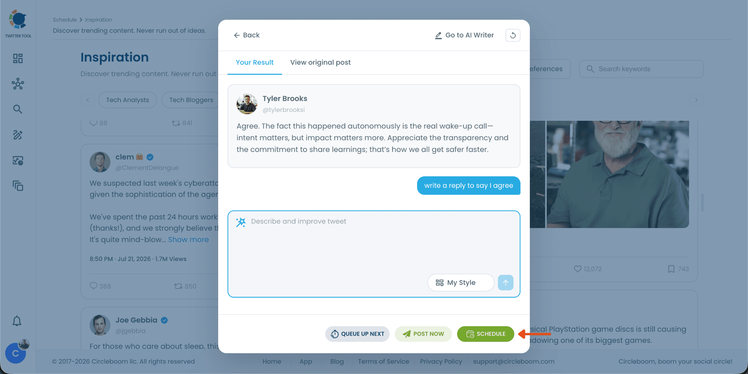 Refine the AI reply with a prompt on Circleboom