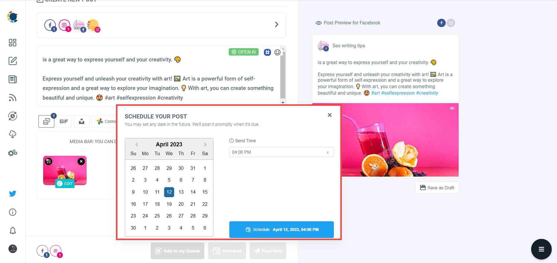 Schedule your auto-generated Instagram posts.