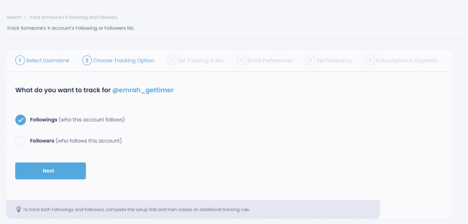 Choosing Tracking Option