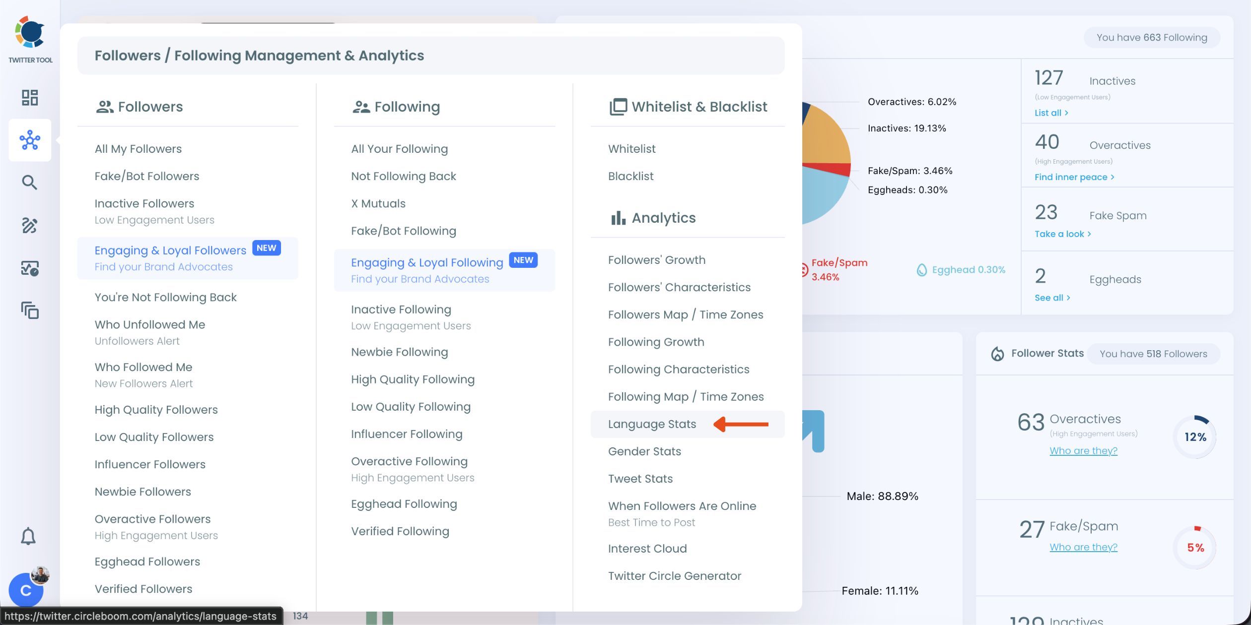 Open Language Stats on Circleboom