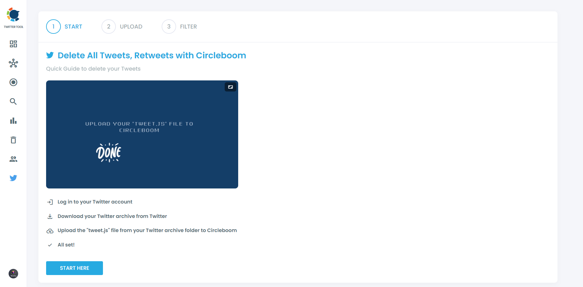 Download your Twitter archive and upload your tweet.js file.