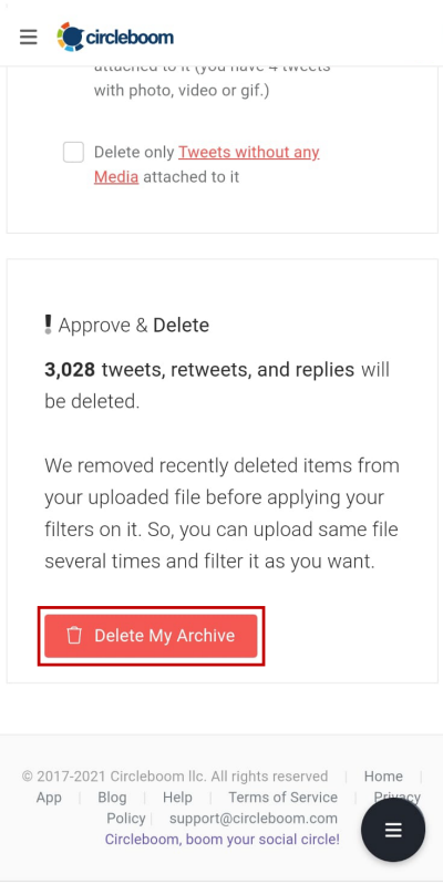 Delete all your Twitter archive on iPhone with Circleboom!