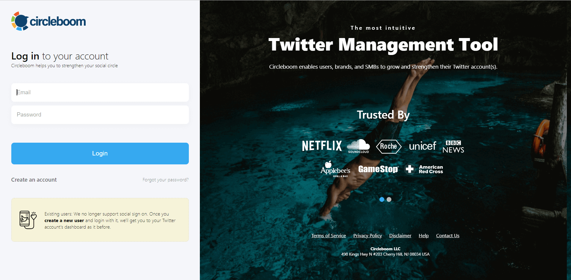 Circleboom Twitter log-in page