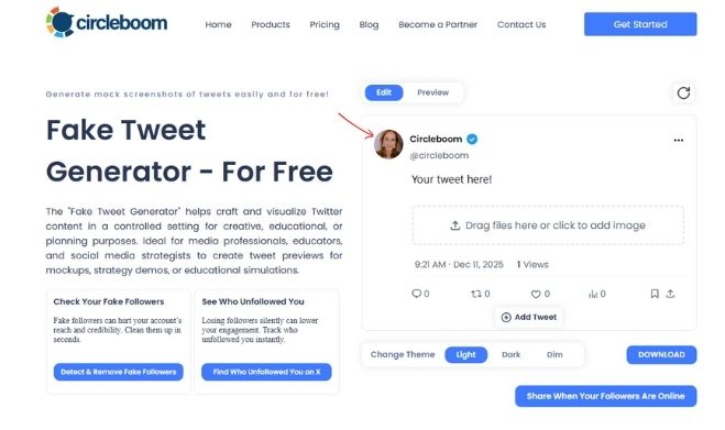 Fake Tweet Generator - uploading a profile picture