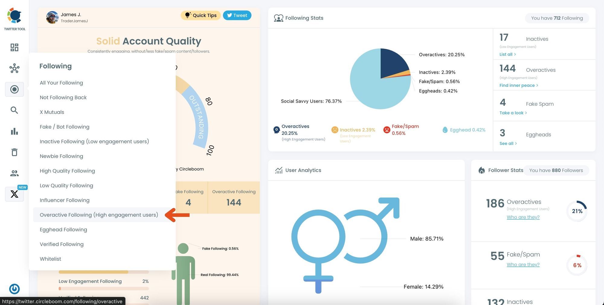 Find accounts with high Twitter activity with Circleboom