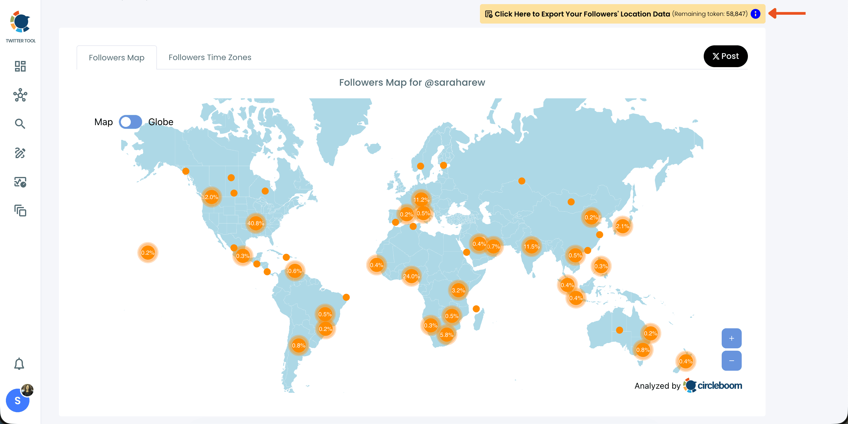 Twitter followers map on Circleboom