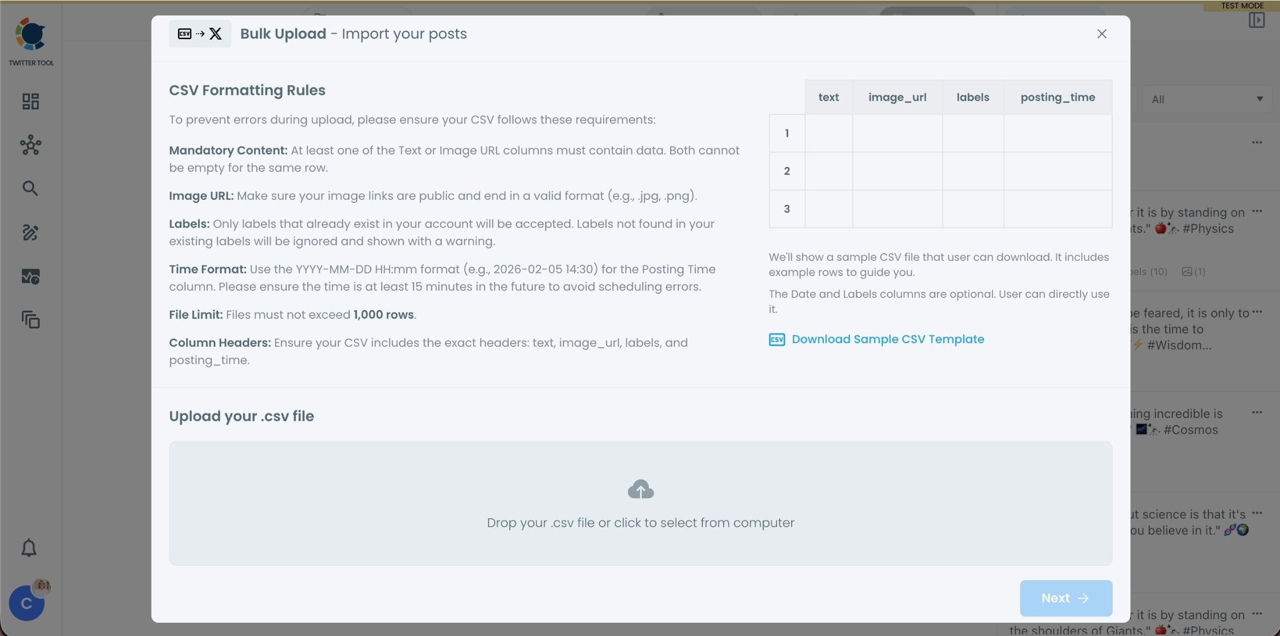 Upload your CSV file