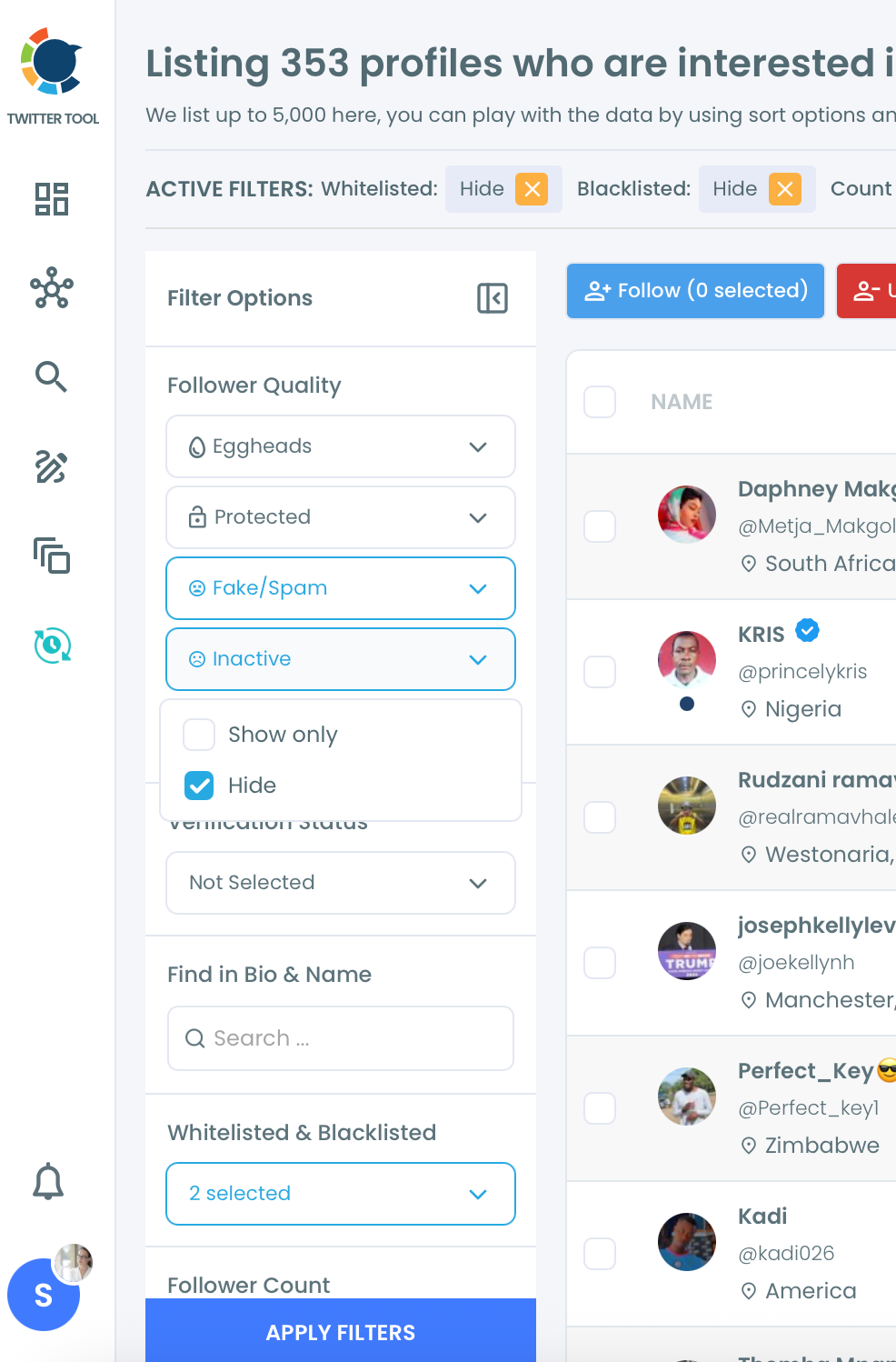 inactives and bots eliminated