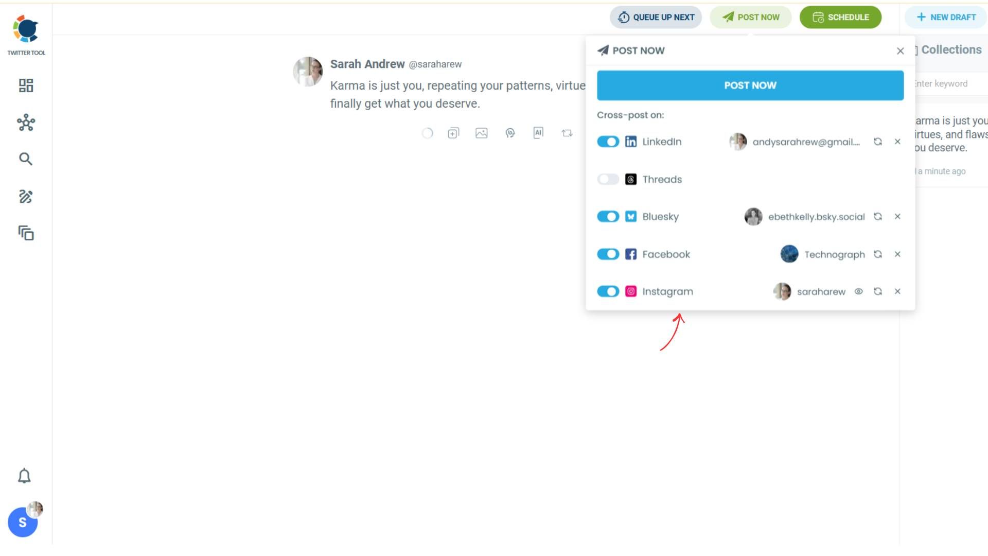 Cross post tweets to Instagram