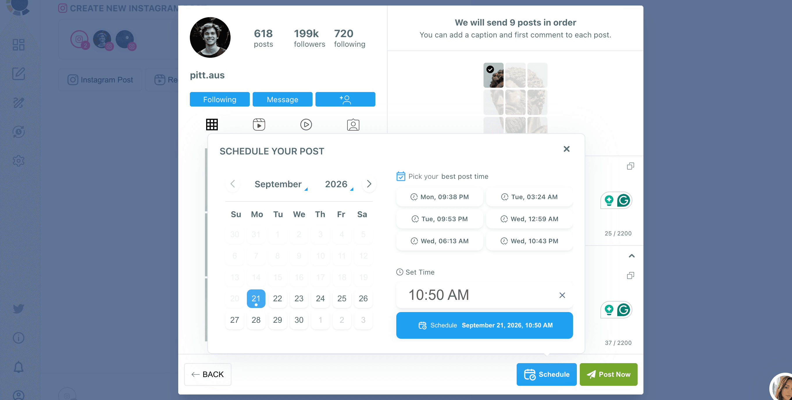 Schedule your Instagram grid post