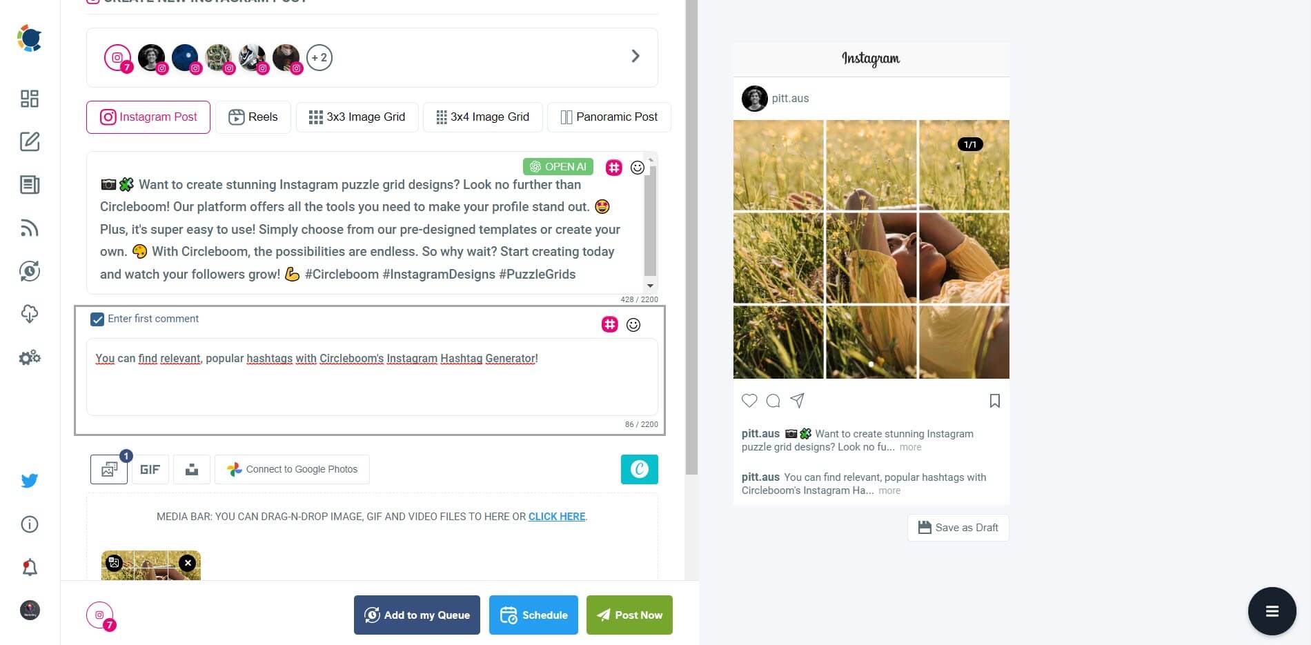 Schedule first comments for your Instagram posts