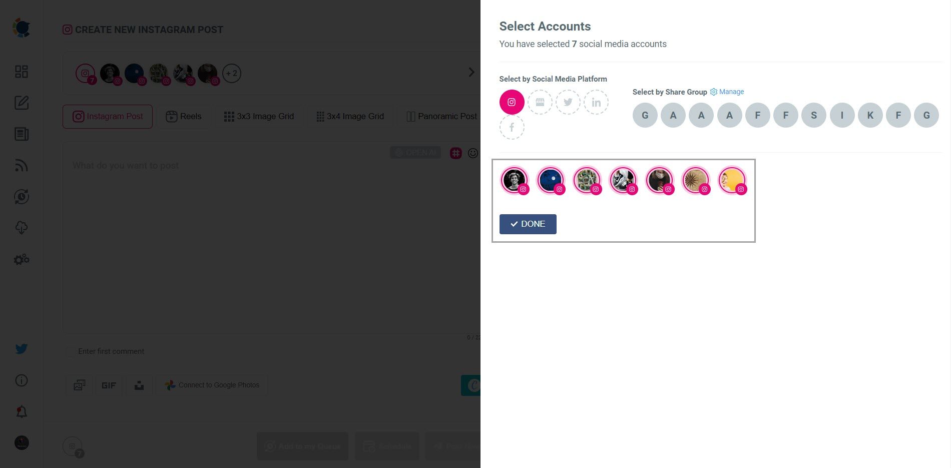 Add multiple Instagram account(s) and create your Instagram posts in a flash!