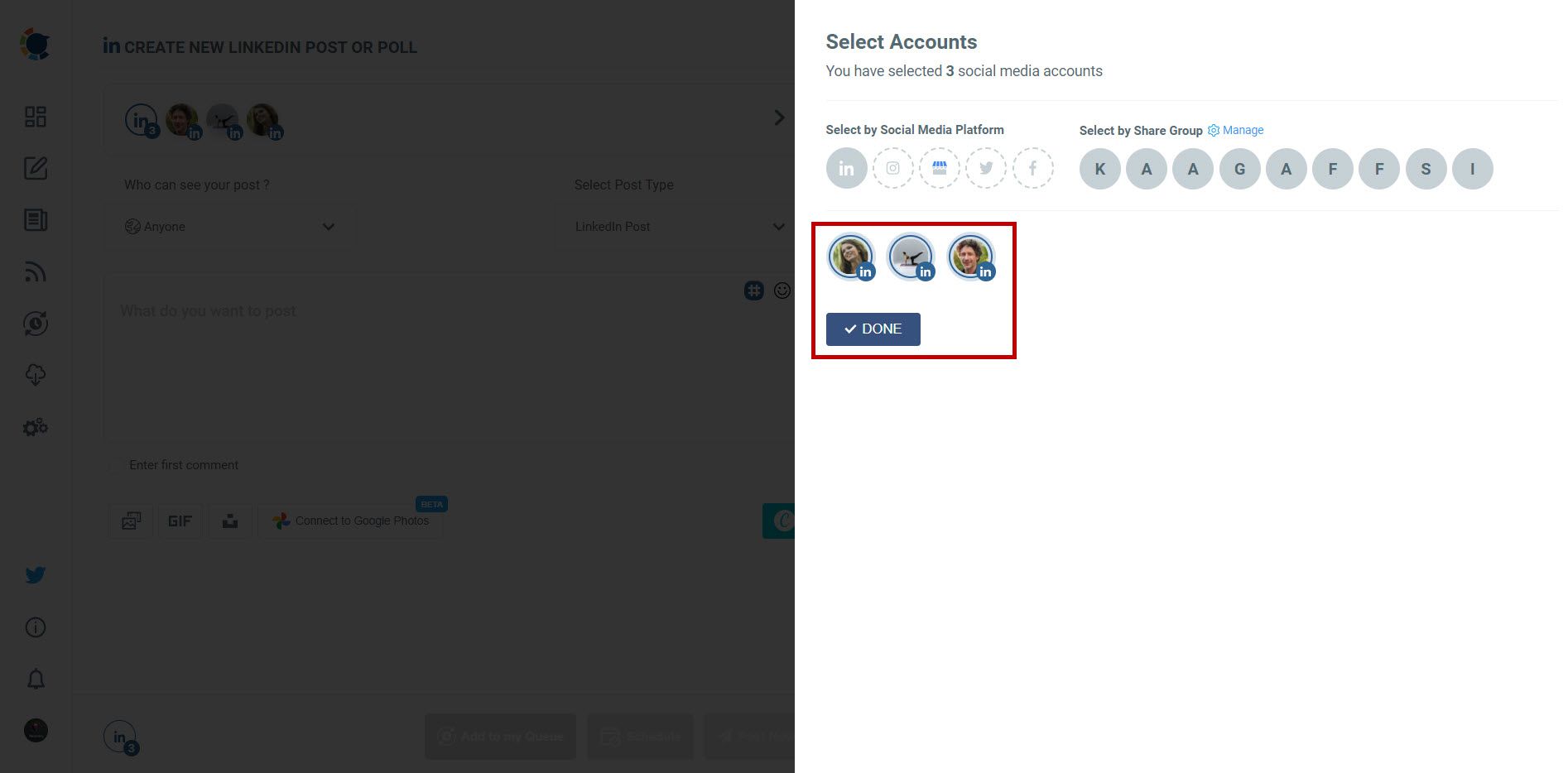 You can manage multiple social media accounts on Circleboom Publish.