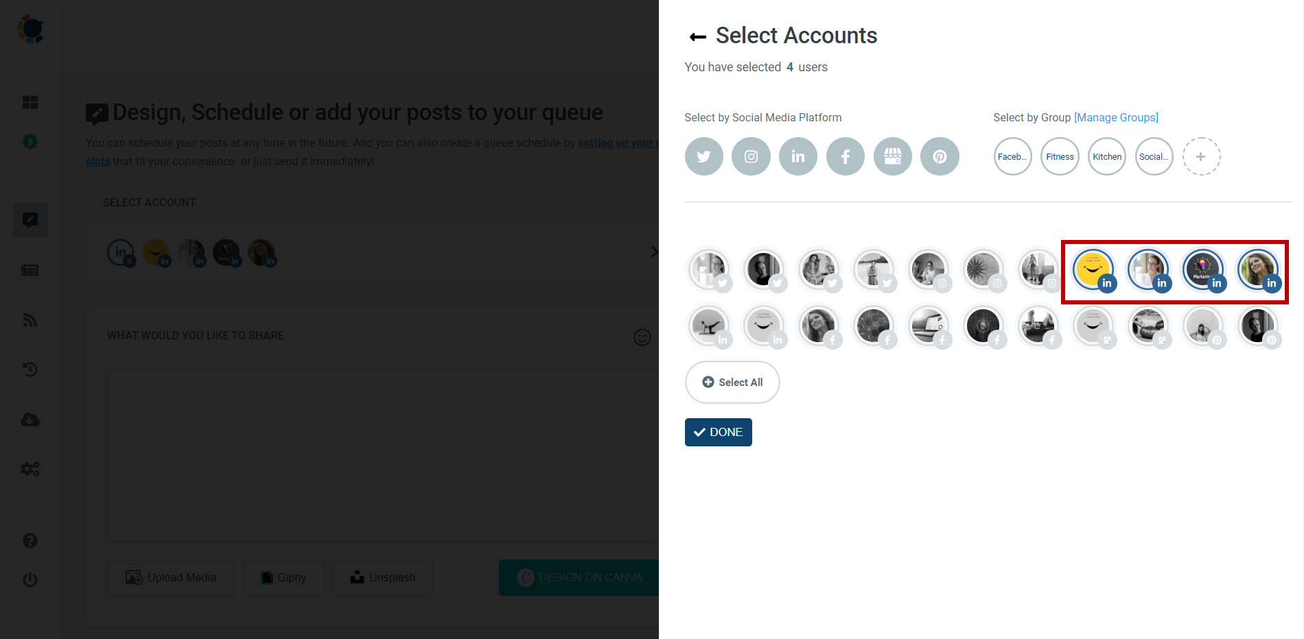 Connect and select your multiple LinkedIn accounts!