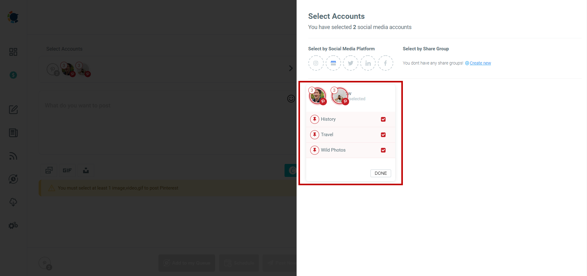Multiple Pinterest Boards and Accounts