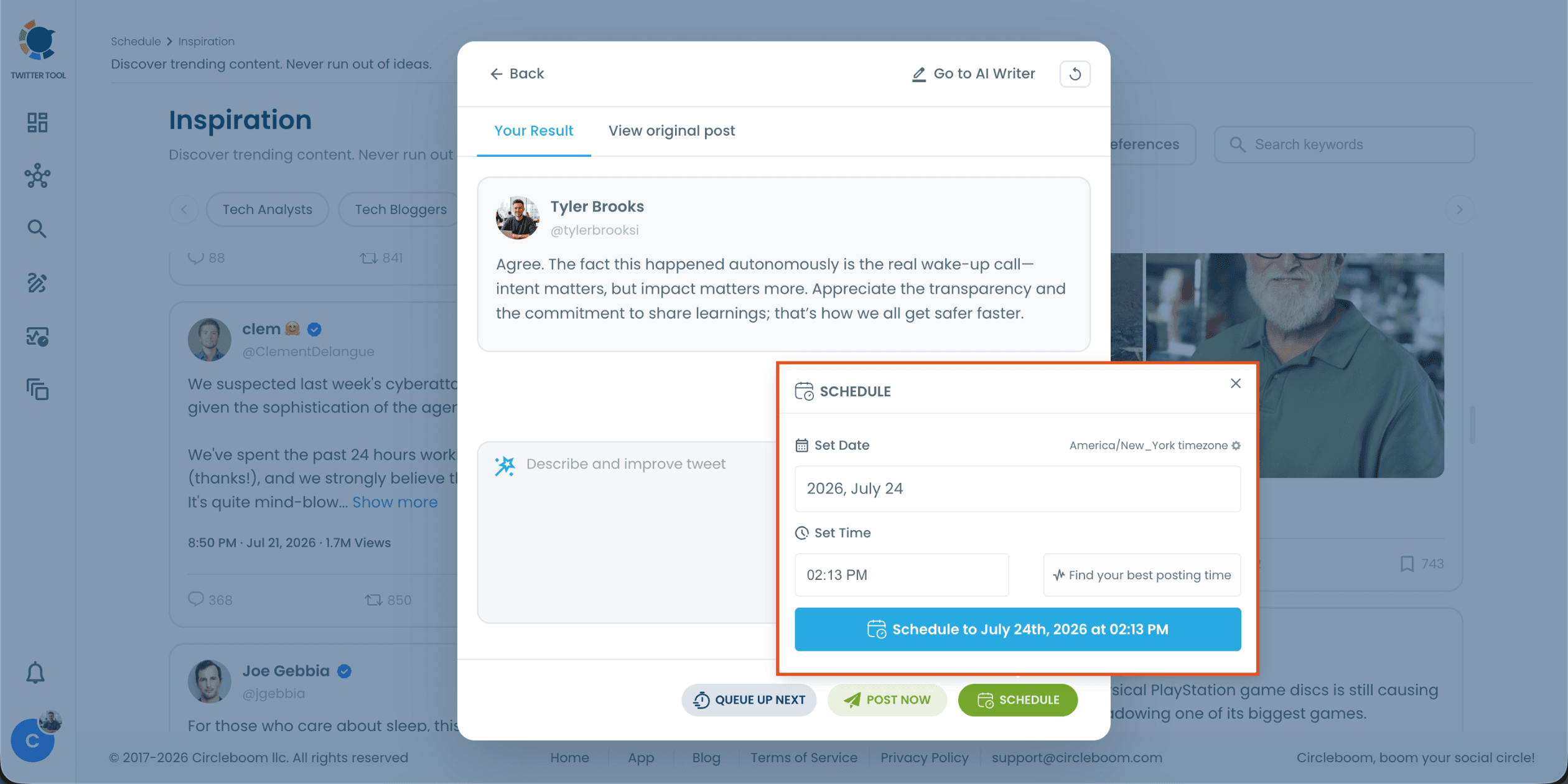 Schedule the AI reply at the best posting time
