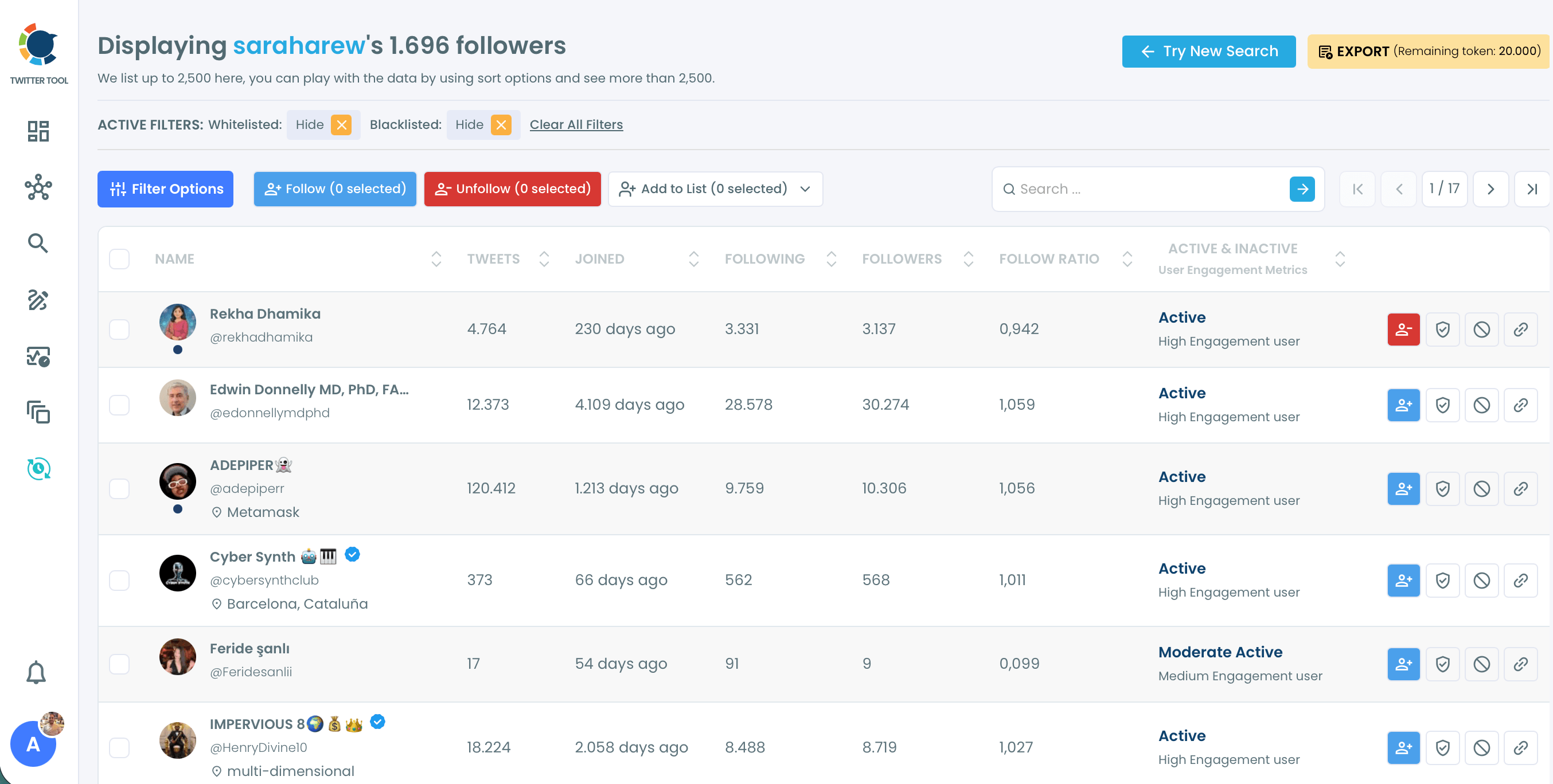 Search someone's Twitter followers
