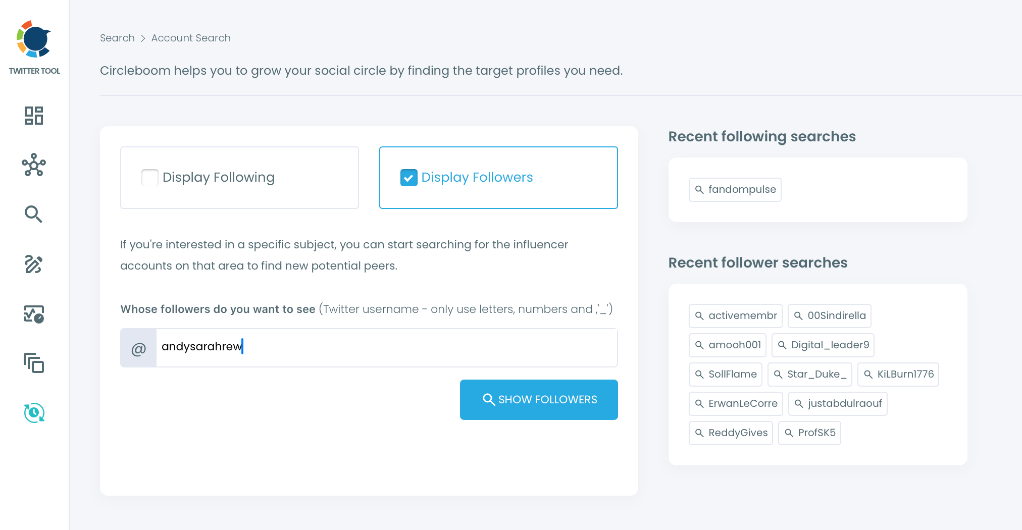 Search someone's Twitter (X) followers