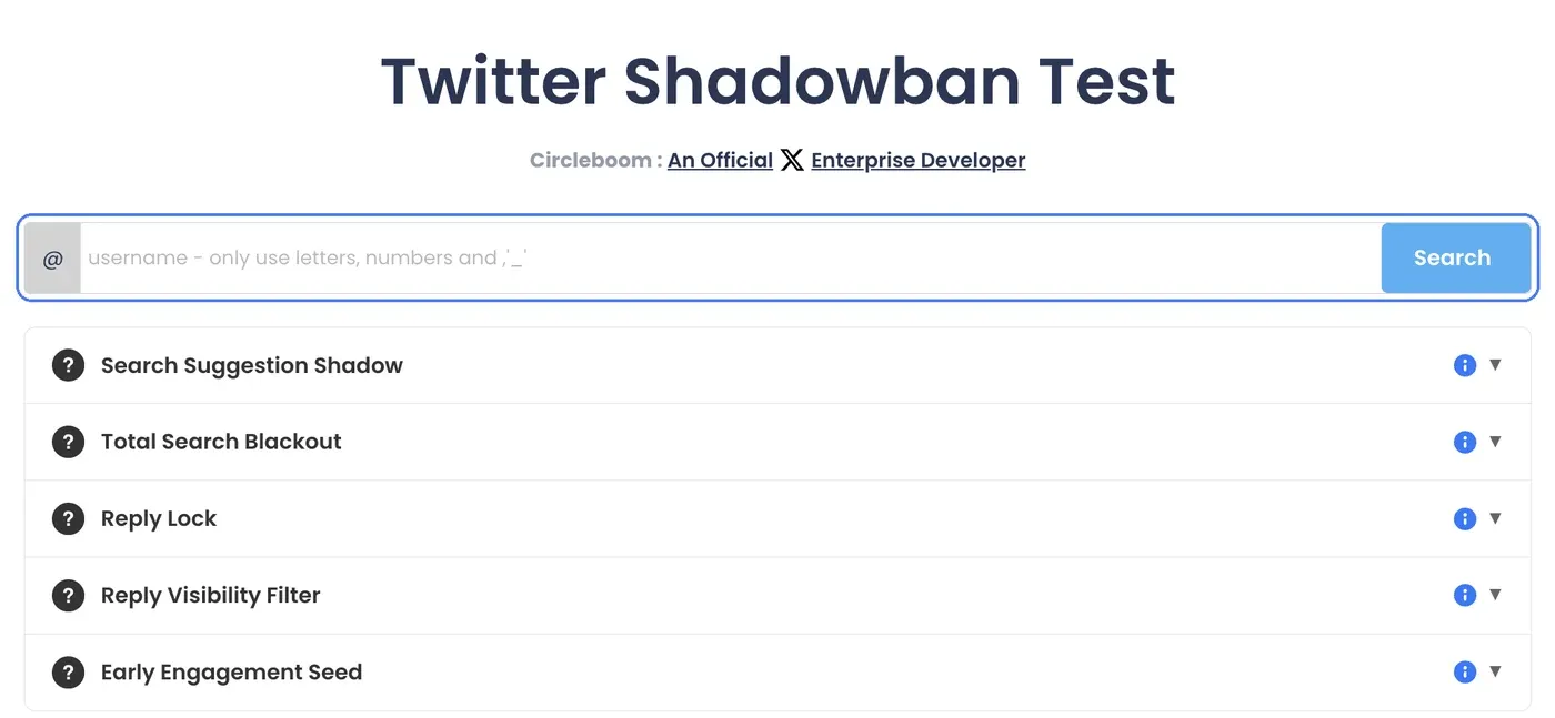 Twitter shadowban test username field
