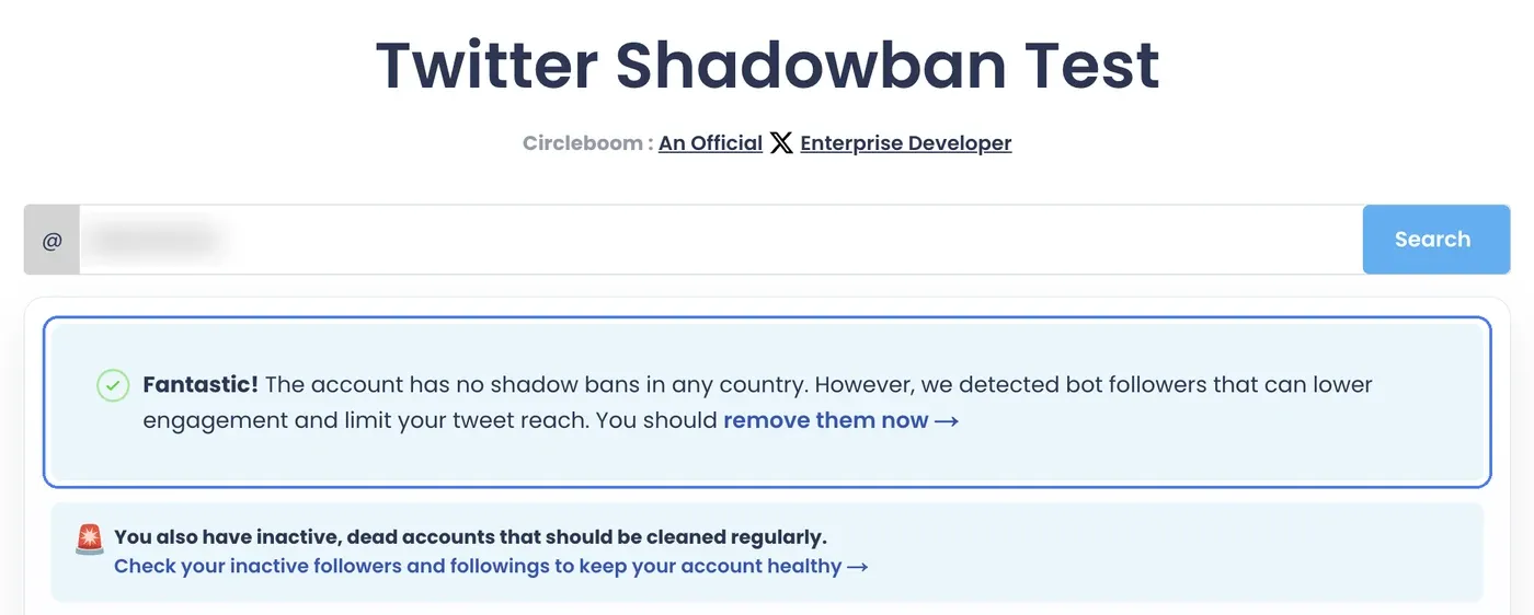 Twitter shadowban test result summary