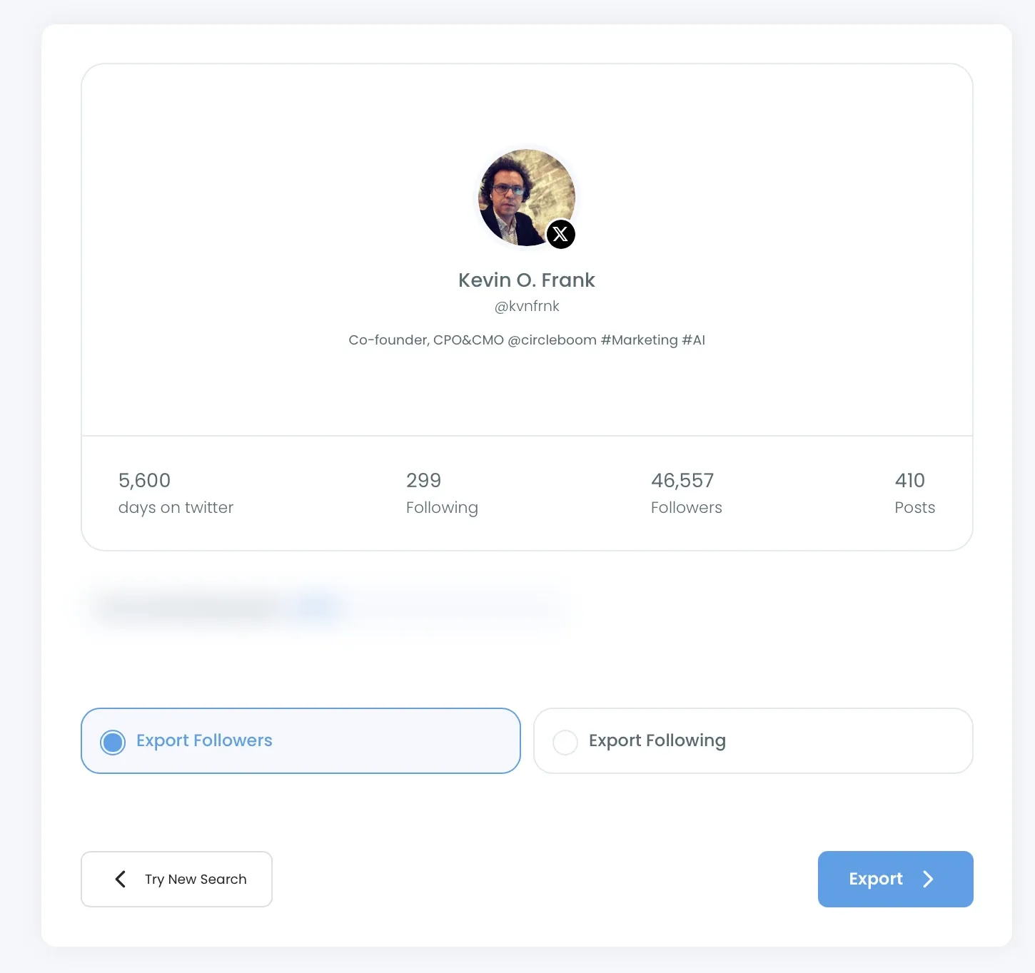 Export Followers or Following profile card