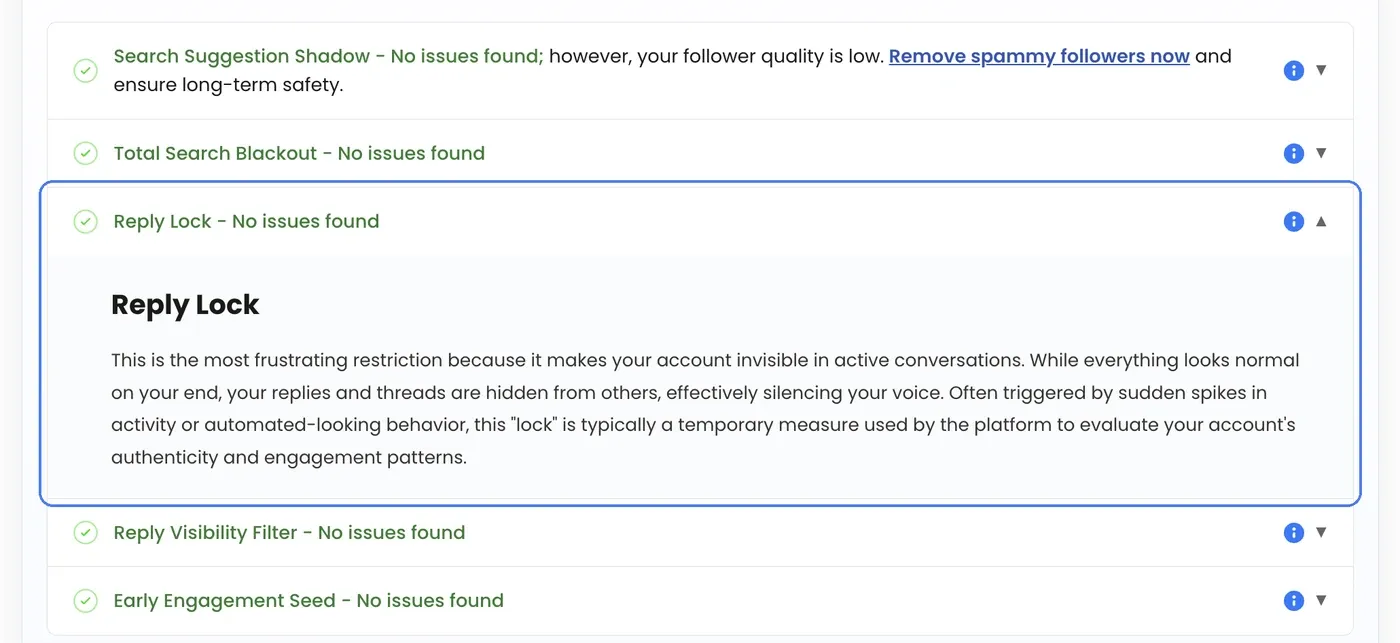 Twitter shadowban test Reply Lock explanation