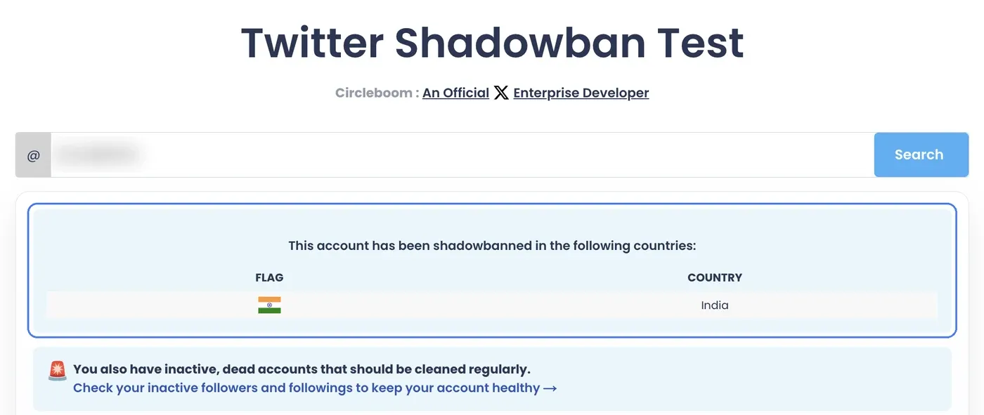 Twitter account shadowbanned in a country