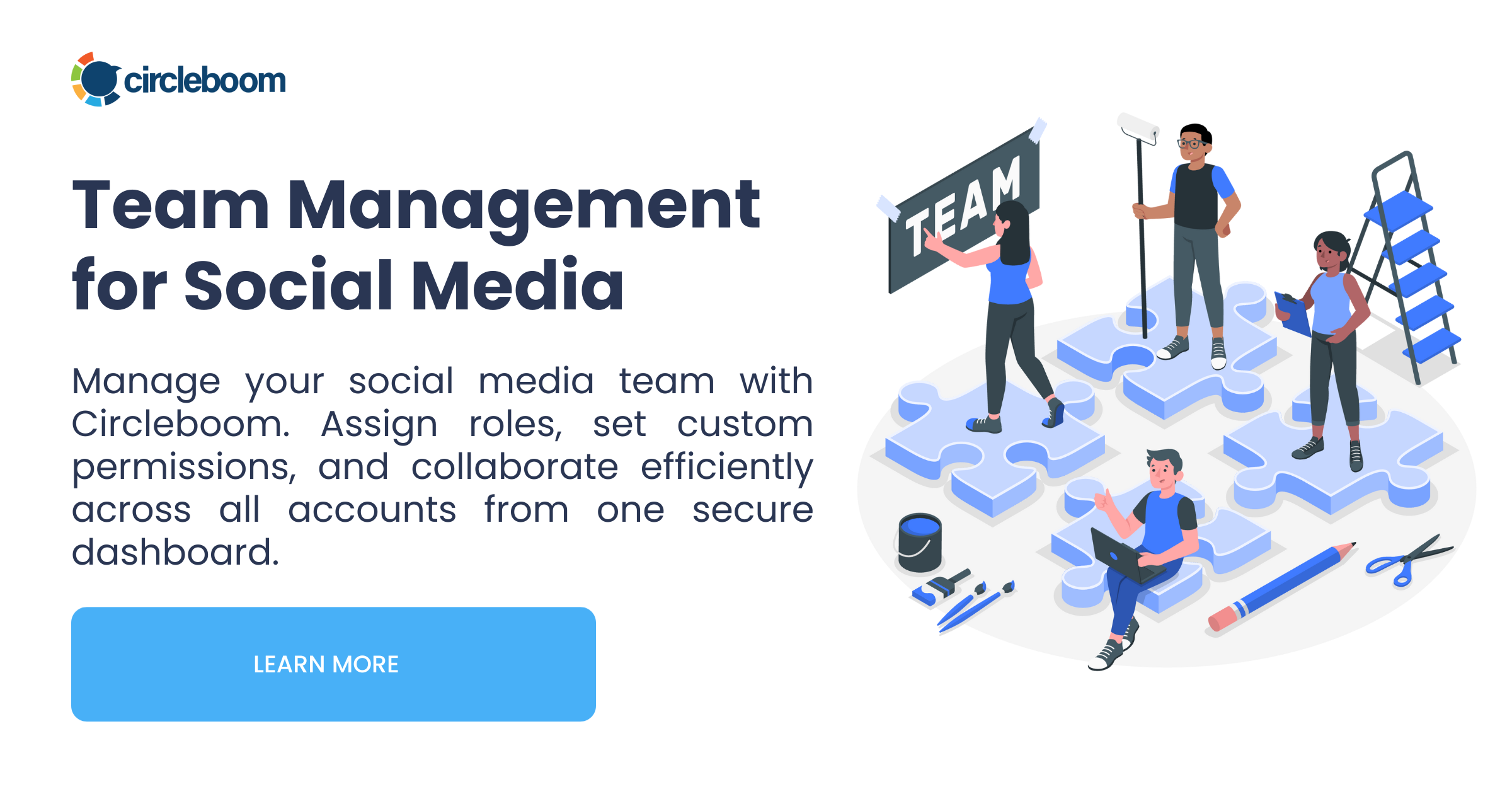 Circleboom Publish team management for social media page with roles and permissions.