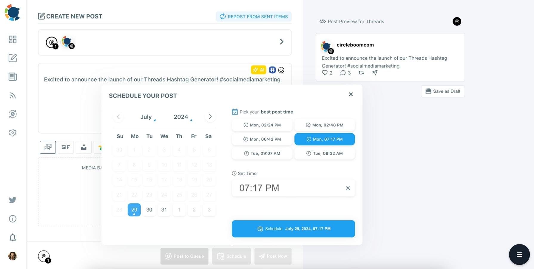 Schedule Threads posts with Circleboom