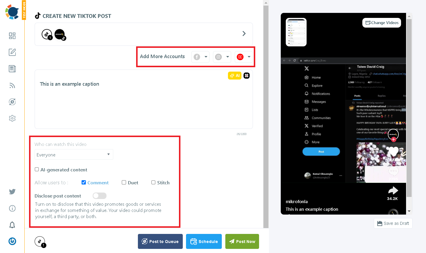 Specify other details of your TikTok post