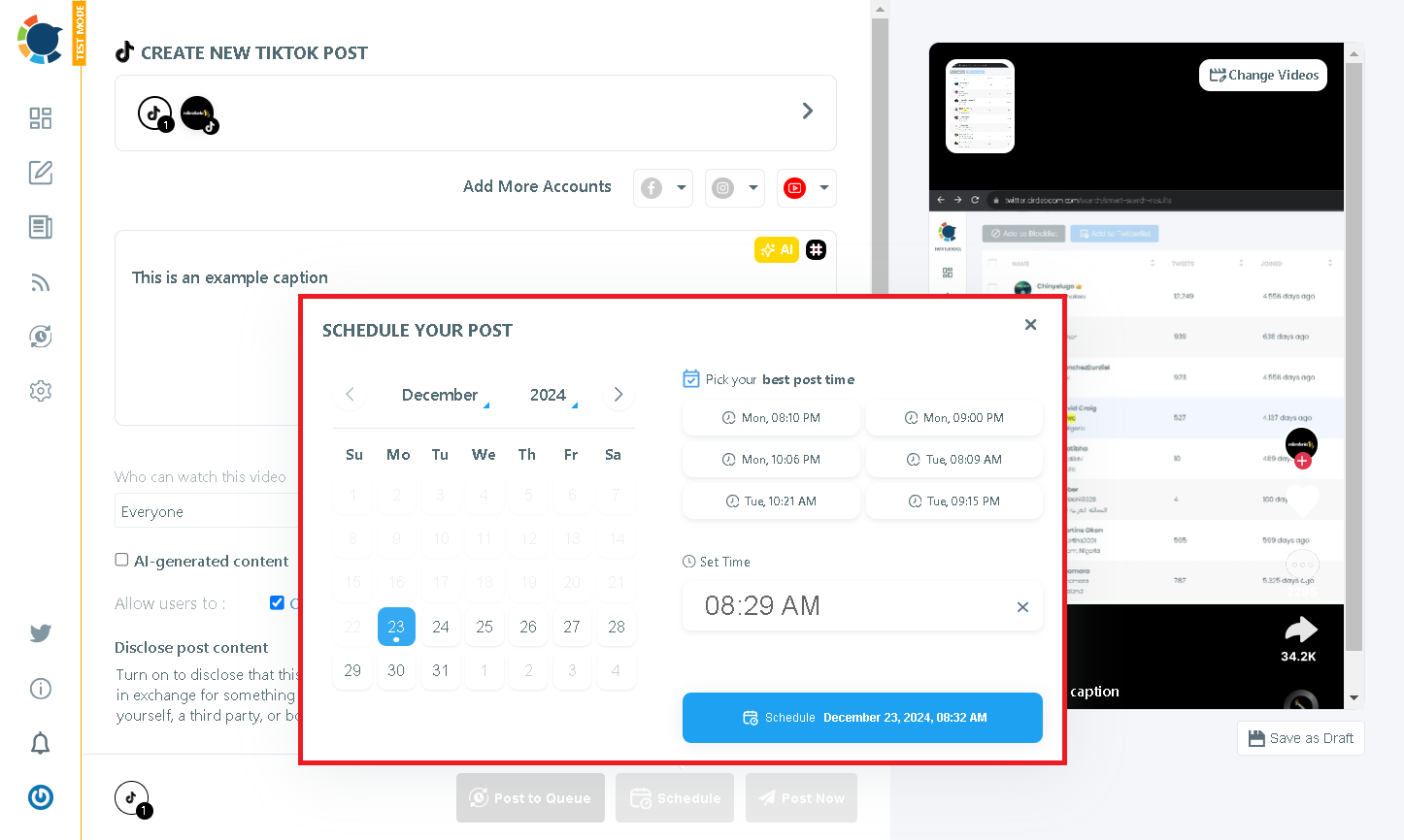 Share or schedule TikTok posts