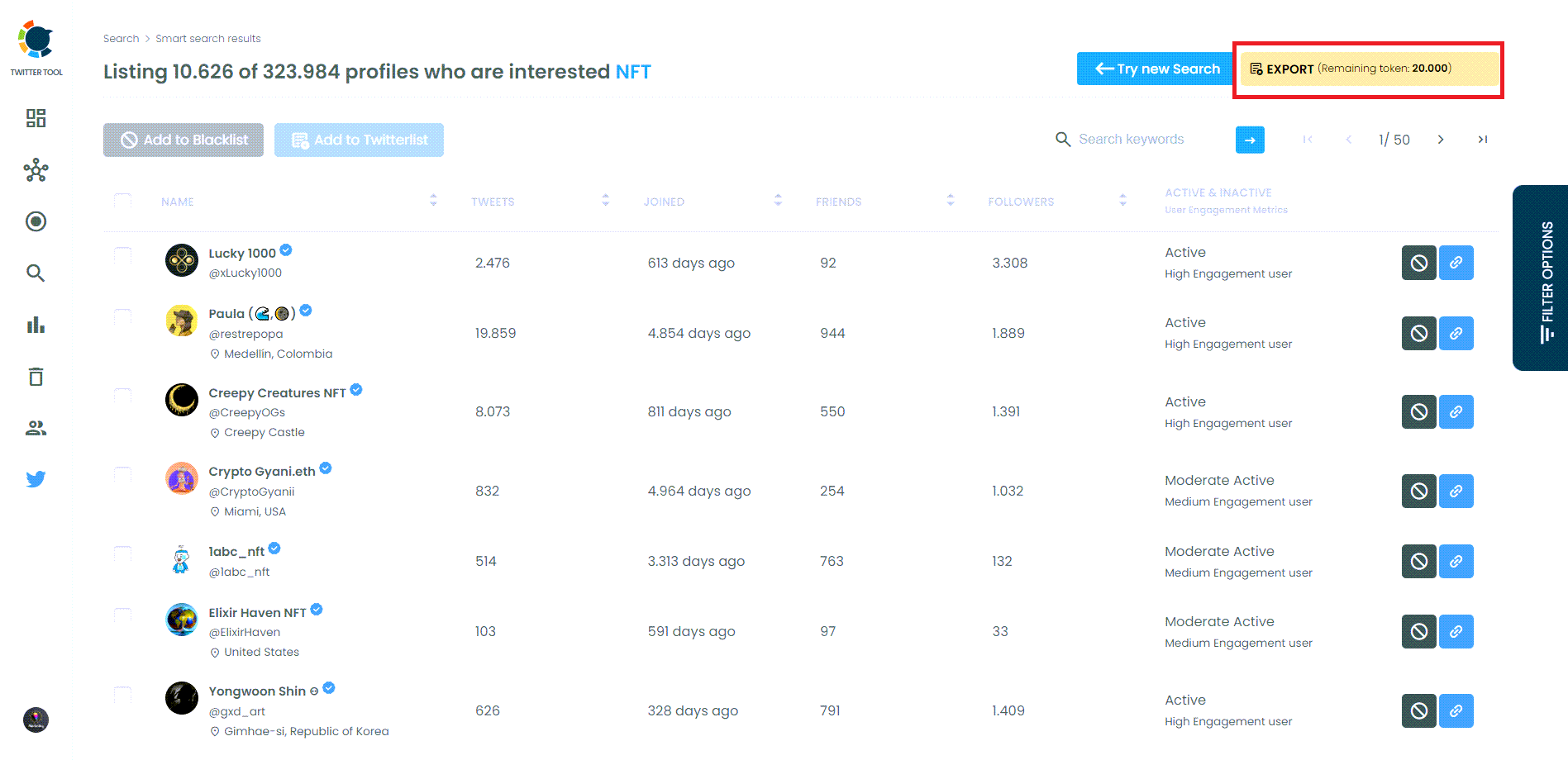 Export Twitter accounts with Circleboom