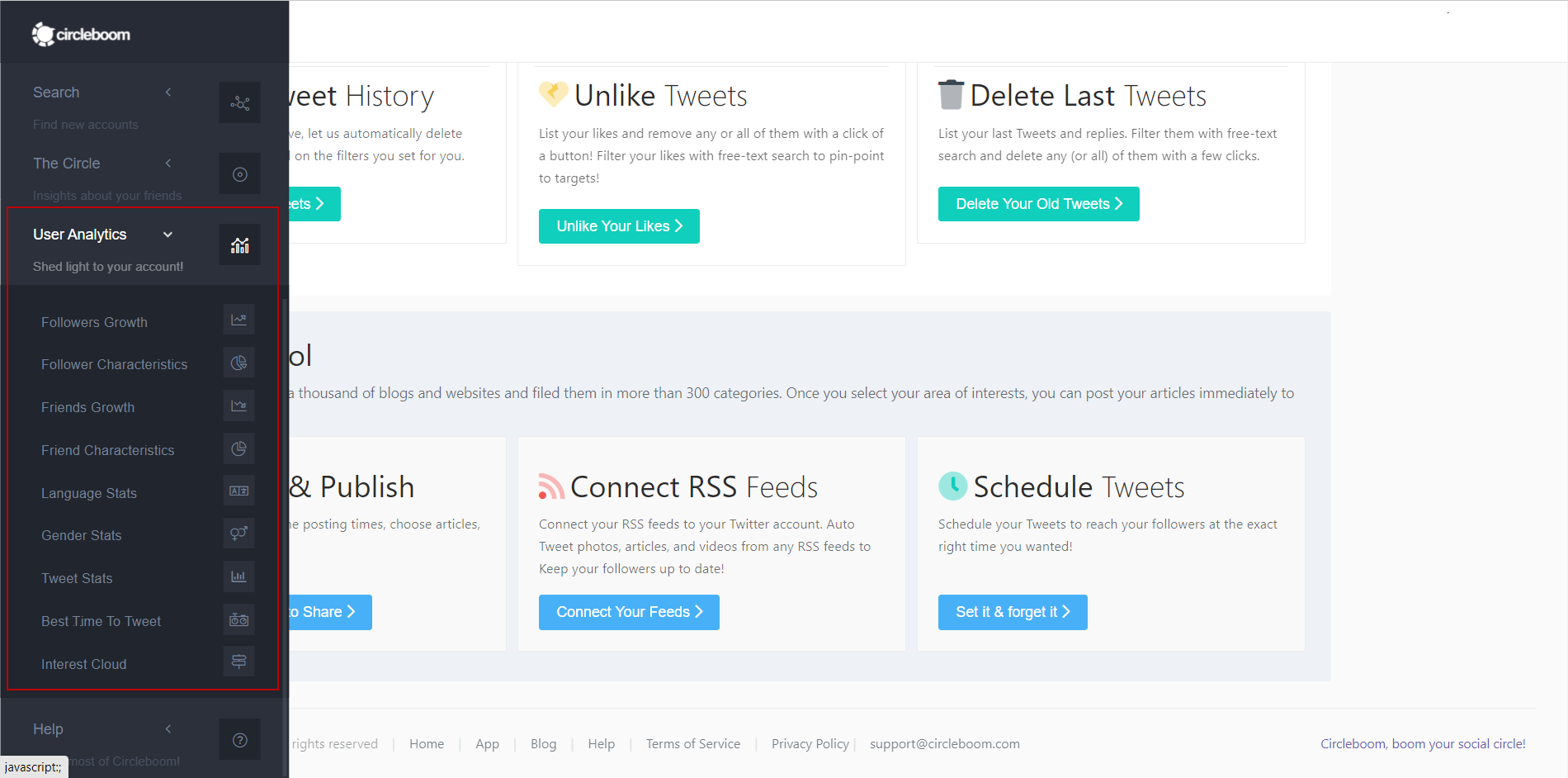 Get Twitter follower analytics via the User Analytics feature of Circleboom Twitter.