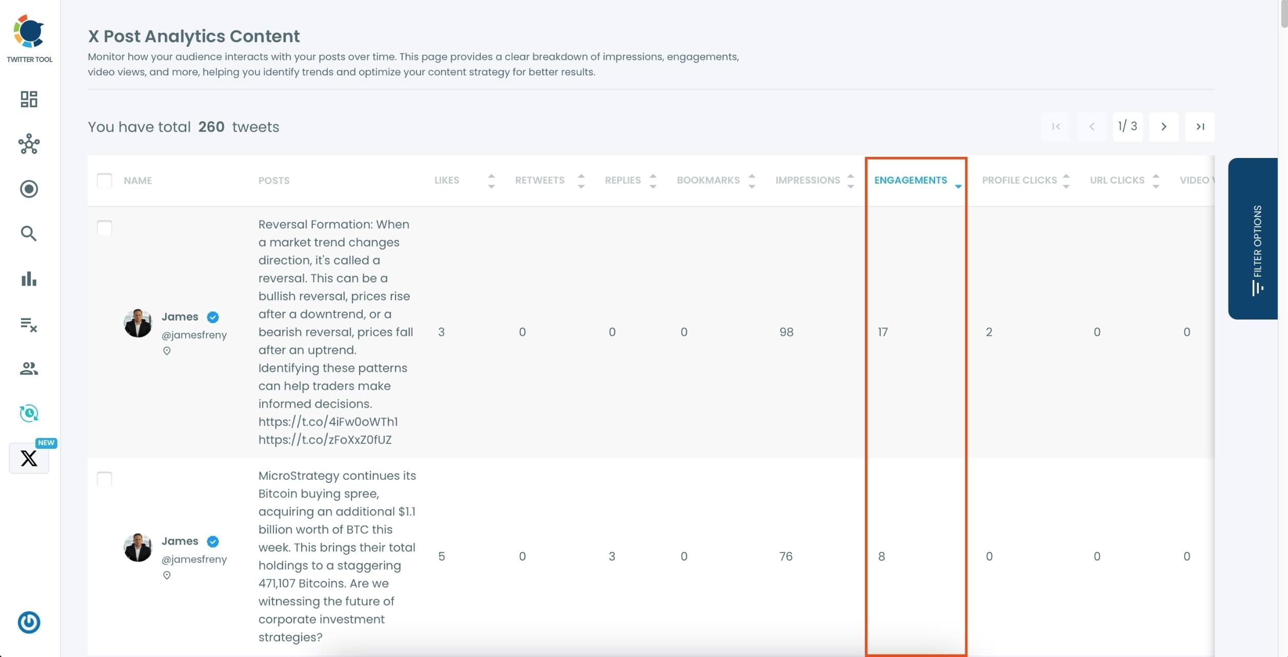 Check and sort by Engagement