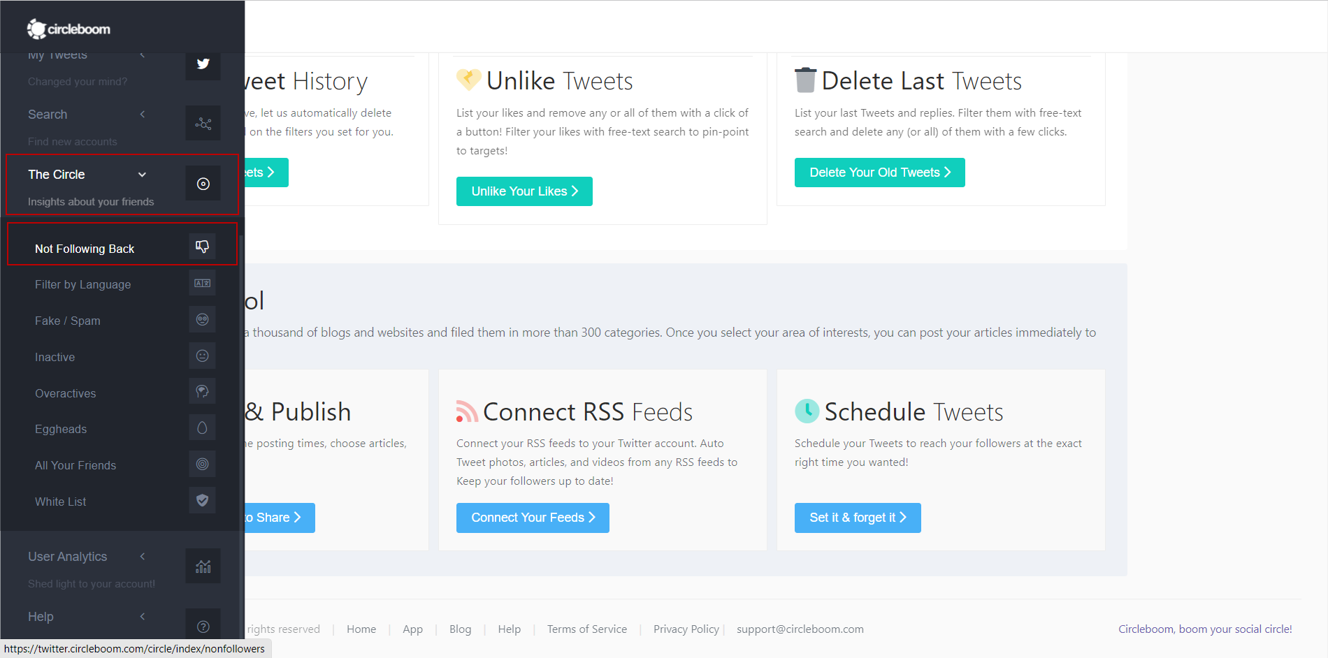 Check your Twitter unfollowers on the Circleboom Twitter dashboard.