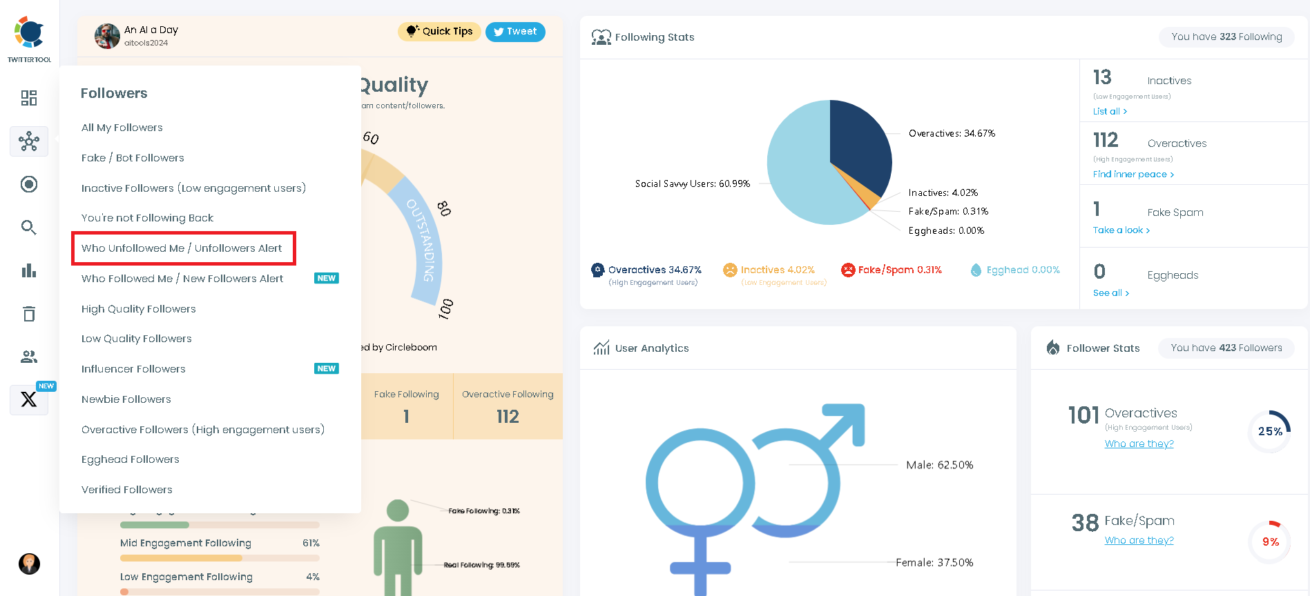 Check your Twitter unfollowers on the Circleboom Twitter dashboard.