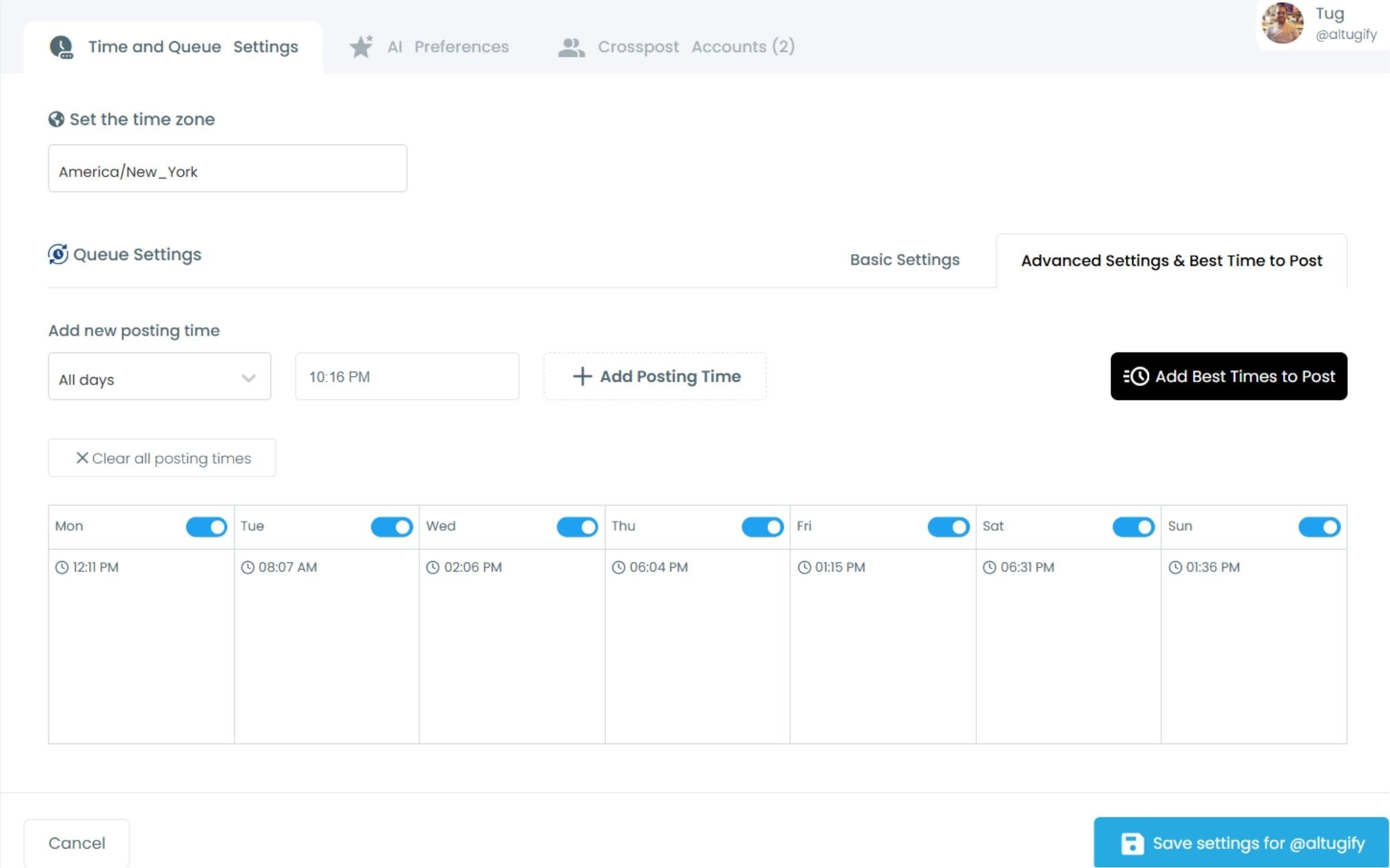 Add your tweets to smart scheduling queue